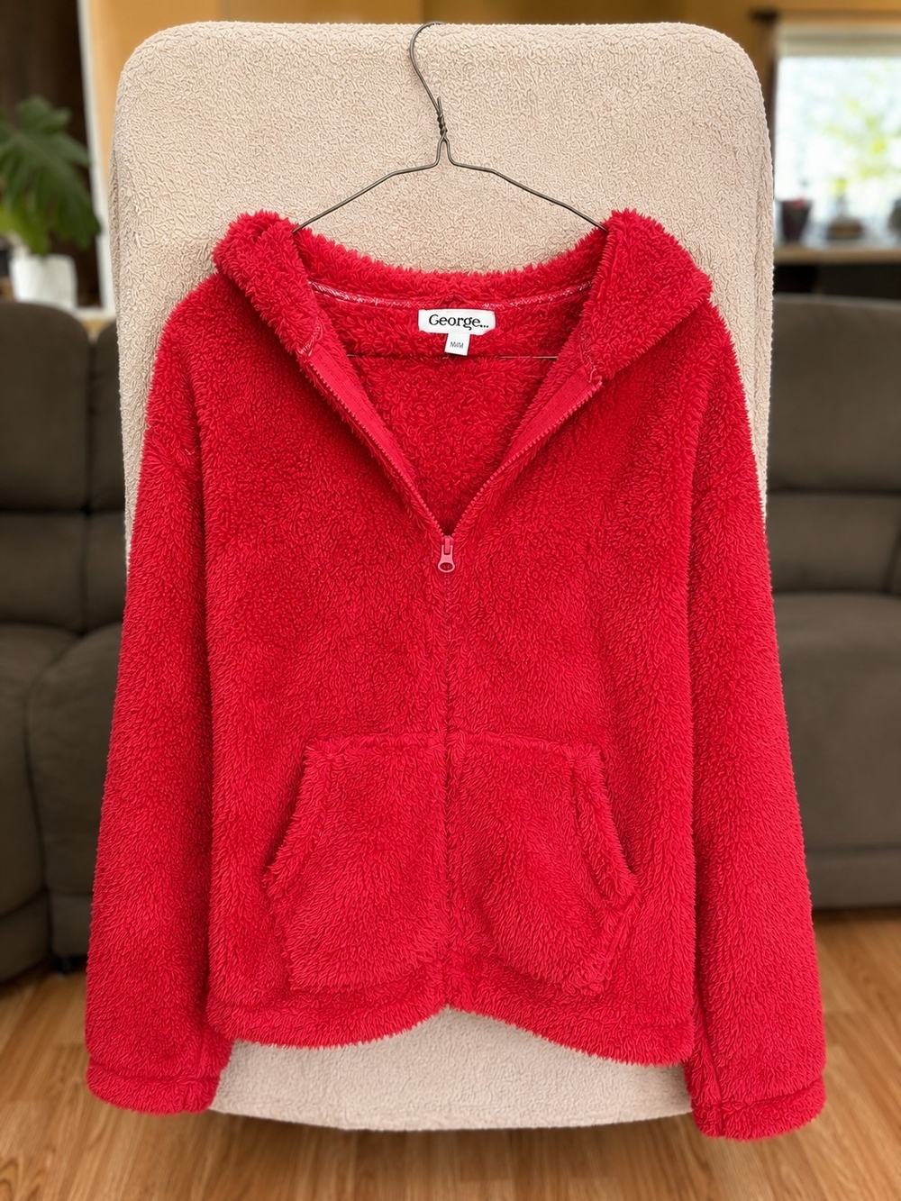 George Red Plush Hooded Zip Jacket